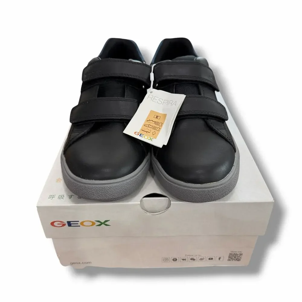 Geox Theleven Big Boys Black Leather Size US6 UK6 Sneakers NIB